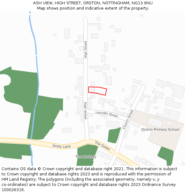 ASH VIEW, HIGH STREET, ORSTON, NOTTINGHAM, NG13 9NU: Location map and indicative extent of plot