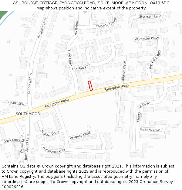 ASHBOURNE COTTAGE, FARINGDON ROAD, SOUTHMOOR, ABINGDON, OX13 5BG: Location map and indicative extent of plot