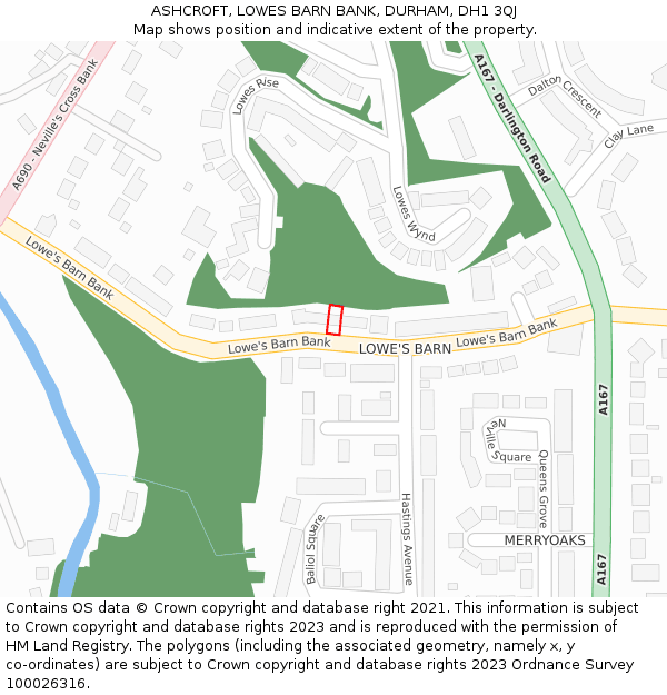 ASHCROFT, LOWES BARN BANK, DURHAM, DH1 3QJ: Location map and indicative extent of plot