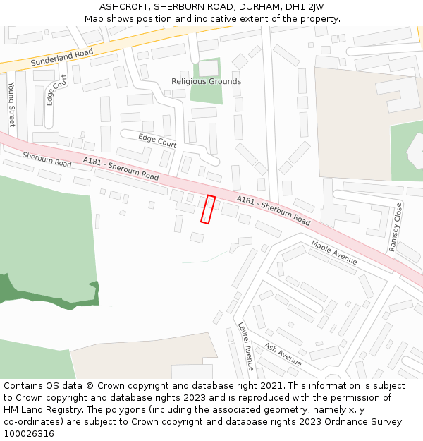 ASHCROFT, SHERBURN ROAD, DURHAM, DH1 2JW: Location map and indicative extent of plot