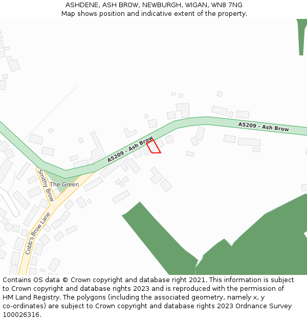 ASHDENE, ASH BROW, NEWBURGH, WIGAN, WN8 7NG: Location map and indicative extent of plot
