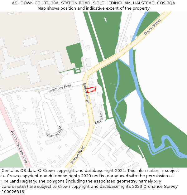 ASHDOWN COURT, 30A, STATION ROAD, SIBLE HEDINGHAM, HALSTEAD, CO9 3QA: Location map and indicative extent of plot