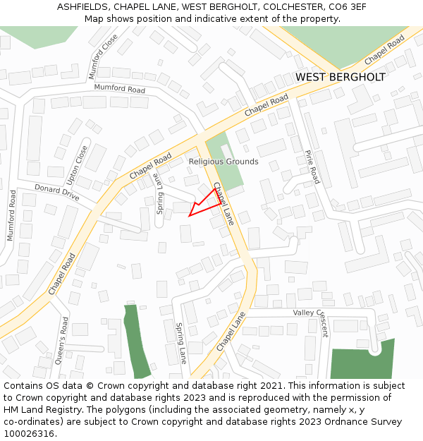 ASHFIELDS, CHAPEL LANE, WEST BERGHOLT, COLCHESTER, CO6 3EF: Location map and indicative extent of plot