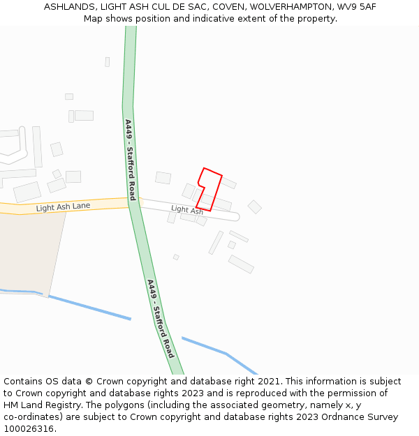 ASHLANDS, LIGHT ASH CUL DE SAC, COVEN, WOLVERHAMPTON, WV9 5AF: Location map and indicative extent of plot