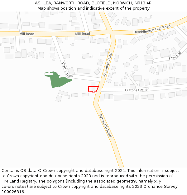 ASHLEA, RANWORTH ROAD, BLOFIELD, NORWICH, NR13 4PJ: Location map and indicative extent of plot