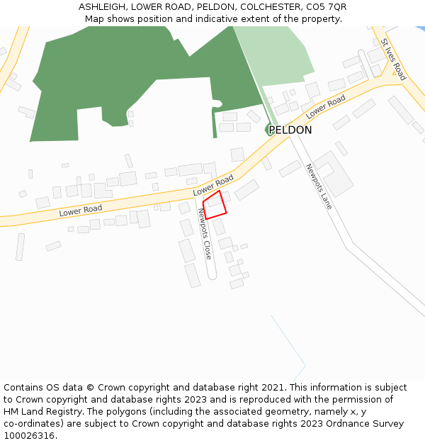 ASHLEIGH, LOWER ROAD, PELDON, COLCHESTER, CO5 7QR: Location map and indicative extent of plot