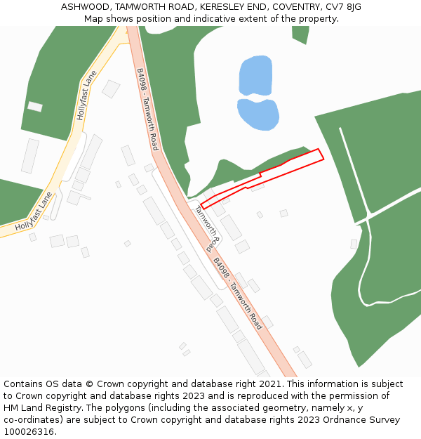 ASHWOOD, TAMWORTH ROAD, KERESLEY END, COVENTRY, CV7 8JG: Location map and indicative extent of plot