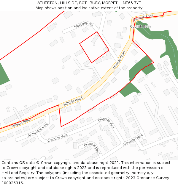 ATHERTON, HILLSIDE, ROTHBURY, MORPETH, NE65 7YE: Location map and indicative extent of plot