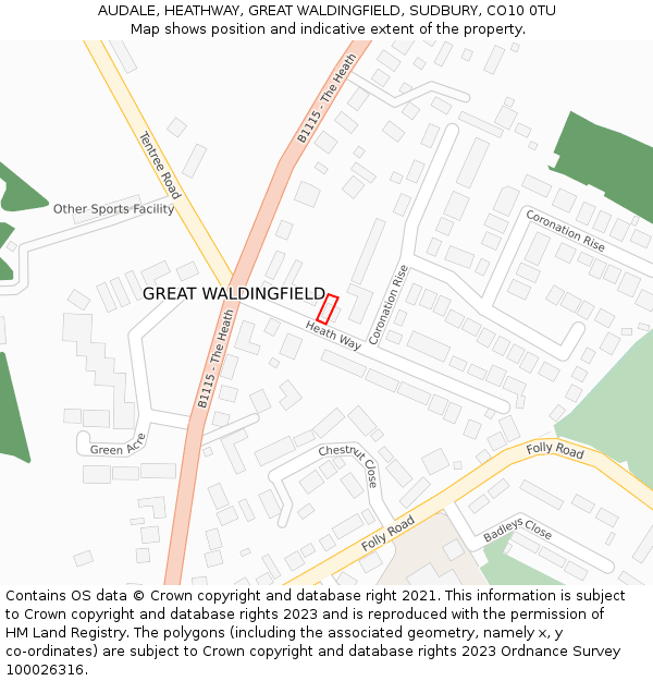 AUDALE, HEATHWAY, GREAT WALDINGFIELD, SUDBURY, CO10 0TU: Location map and indicative extent of plot