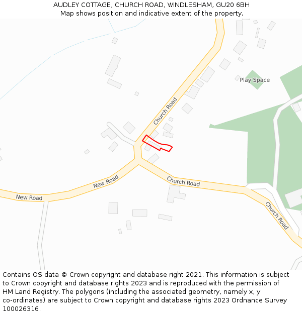 AUDLEY COTTAGE, CHURCH ROAD, WINDLESHAM, GU20 6BH: Location map and indicative extent of plot