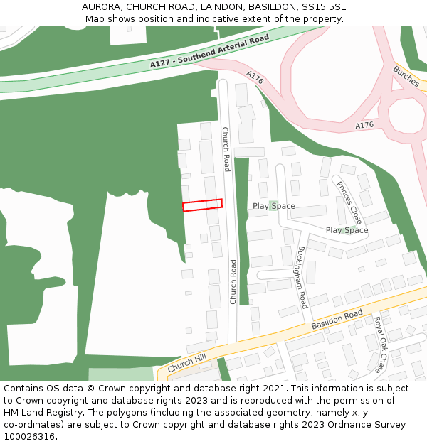 AURORA, CHURCH ROAD, LAINDON, BASILDON, SS15 5SL: Location map and indicative extent of plot