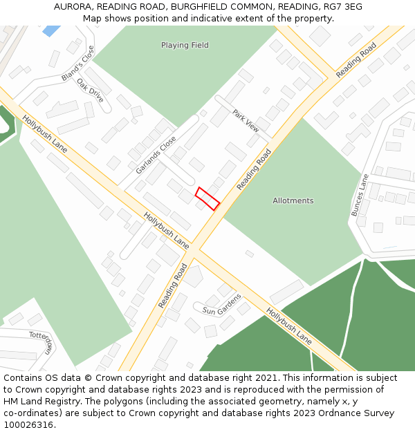 AURORA, READING ROAD, BURGHFIELD COMMON, READING, RG7 3EG: Location map and indicative extent of plot