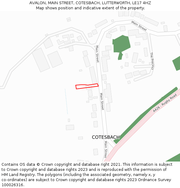 AVALON, MAIN STREET, COTESBACH, LUTTERWORTH, LE17 4HZ: Location map and indicative extent of plot