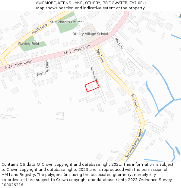 AVIEMORE, KEENS LANE, OTHERY, BRIDGWATER, TA7 0PU: Location map and indicative extent of plot