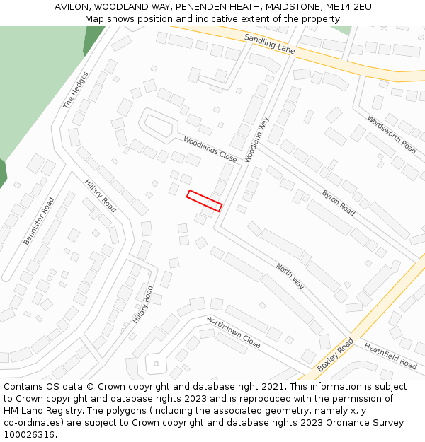 AVILON, WOODLAND WAY, PENENDEN HEATH, MAIDSTONE, ME14 2EU: Location map and indicative extent of plot