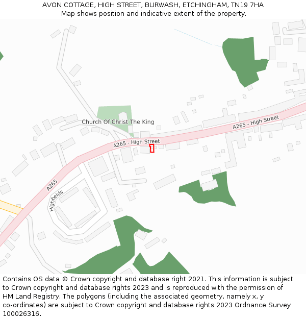 AVON COTTAGE, HIGH STREET, BURWASH, ETCHINGHAM, TN19 7HA: Location map and indicative extent of plot