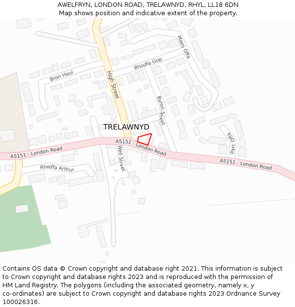 AWELFRYN, LONDON ROAD, TRELAWNYD, RHYL, LL18 6DN: Location map and indicative extent of plot