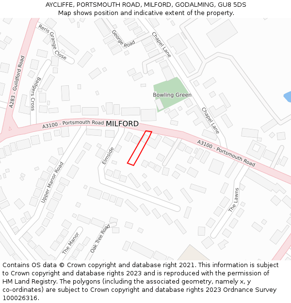 AYCLIFFE, PORTSMOUTH ROAD, MILFORD, GODALMING, GU8 5DS: Location map and indicative extent of plot