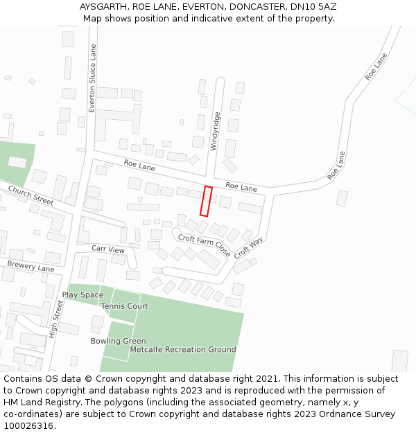 AYSGARTH, ROE LANE, EVERTON, DONCASTER, DN10 5AZ: Location map and indicative extent of plot