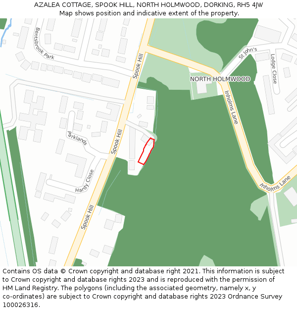 AZALEA COTTAGE, SPOOK HILL, NORTH HOLMWOOD, DORKING, RH5 4JW: Location map and indicative extent of plot