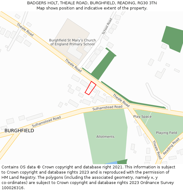 BADGERS HOLT, THEALE ROAD, BURGHFIELD, READING, RG30 3TN: Location map and indicative extent of plot