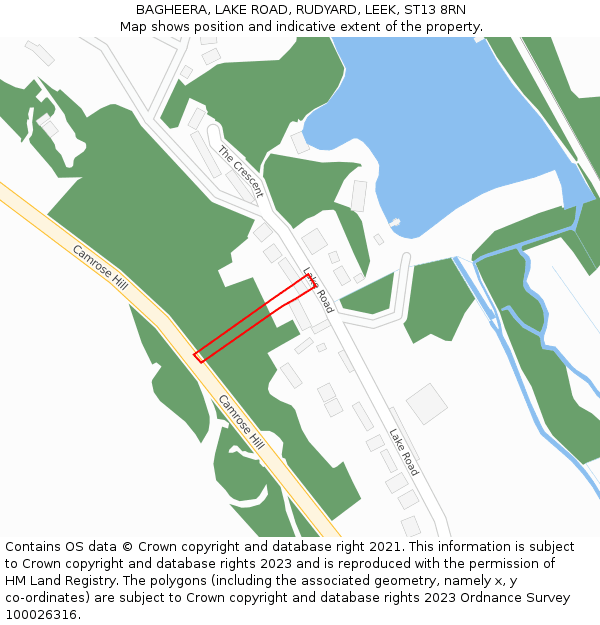 BAGHEERA, LAKE ROAD, RUDYARD, LEEK, ST13 8RN: Location map and indicative extent of plot