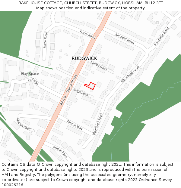 BAKEHOUSE COTTAGE, CHURCH STREET, RUDGWICK, HORSHAM, RH12 3ET: Location map and indicative extent of plot