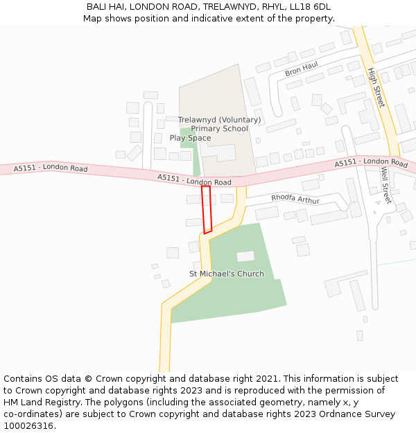 BALI HAI, LONDON ROAD, TRELAWNYD, RHYL, LL18 6DL: Location map and indicative extent of plot