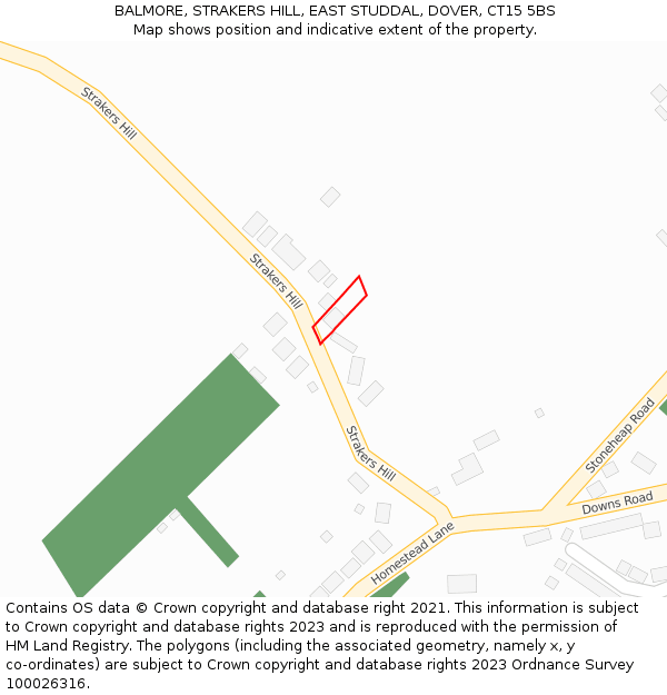 BALMORE, STRAKERS HILL, EAST STUDDAL, DOVER, CT15 5BS: Location map and indicative extent of plot