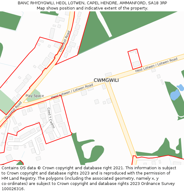 BANC RHYDYGWILI, HEOL LOTWEN, CAPEL HENDRE, AMMANFORD, SA18 3RP: Location map and indicative extent of plot