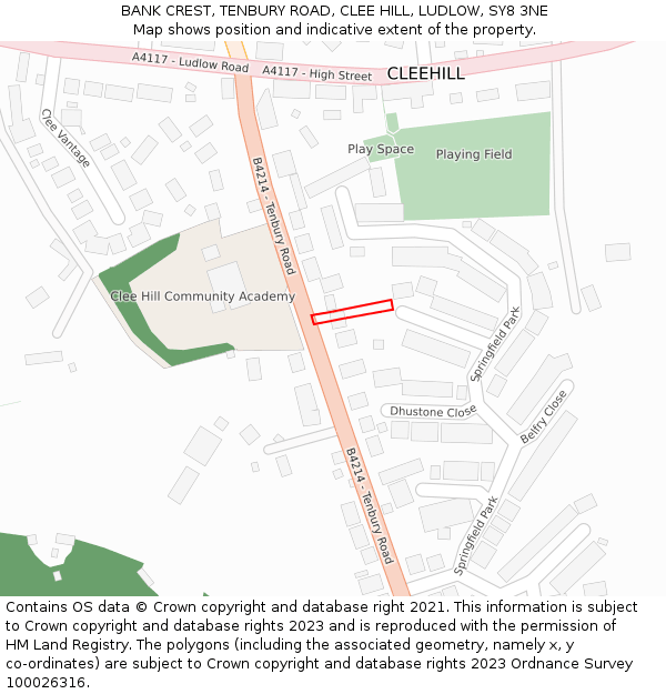 BANK CREST, TENBURY ROAD, CLEE HILL, LUDLOW, SY8 3NE: Location map and indicative extent of plot