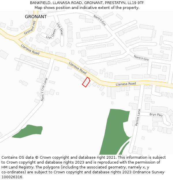 BANKFIELD, LLANASA ROAD, GRONANT, PRESTATYN, LL19 9TF: Location map and indicative extent of plot