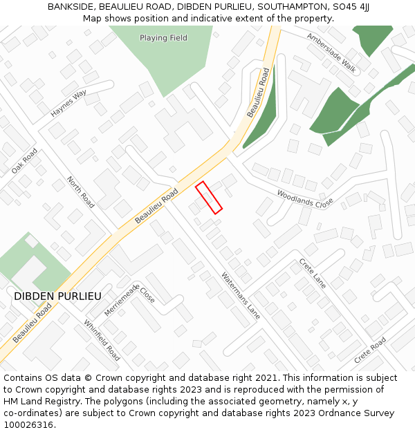 BANKSIDE, BEAULIEU ROAD, DIBDEN PURLIEU, SOUTHAMPTON, SO45 4JJ: Location map and indicative extent of plot