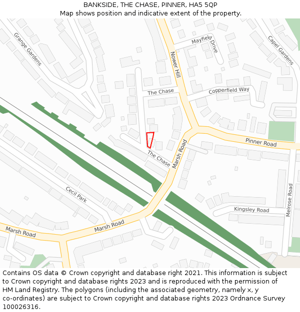 BANKSIDE, THE CHASE, PINNER, HA5 5QP: Location map and indicative extent of plot