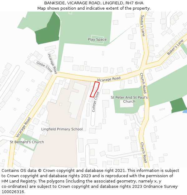 BANKSIDE, VICARAGE ROAD, LINGFIELD, RH7 6HA: Location map and indicative extent of plot