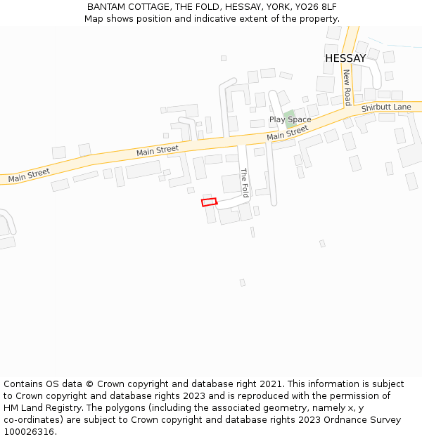BANTAM COTTAGE, THE FOLD, HESSAY, YORK, YO26 8LF: Location map and indicative extent of plot