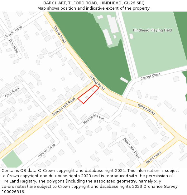 BARK HART, TILFORD ROAD, HINDHEAD, GU26 6RQ: Location map and indicative extent of plot