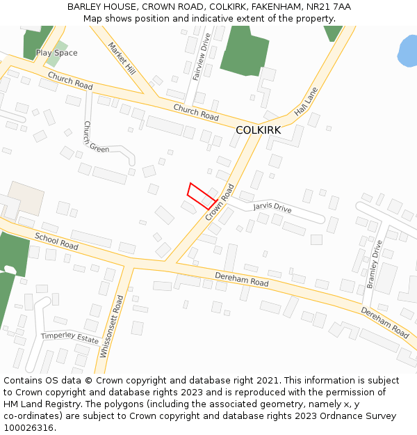 BARLEY HOUSE, CROWN ROAD, COLKIRK, FAKENHAM, NR21 7AA: Location map and indicative extent of plot