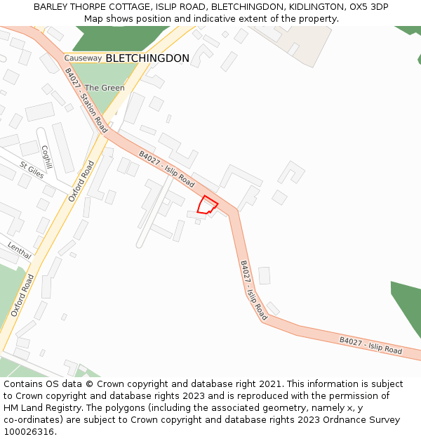 BARLEY THORPE COTTAGE, ISLIP ROAD, BLETCHINGDON, KIDLINGTON, OX5 3DP: Location map and indicative extent of plot