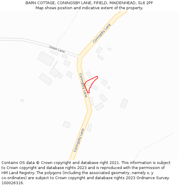 BARN COTTAGE, CONINGSBY LANE, FIFIELD, MAIDENHEAD, SL6 2PF: Location map and indicative extent of plot