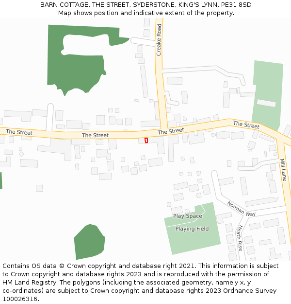 BARN COTTAGE, THE STREET, SYDERSTONE, KING'S LYNN, PE31 8SD: Location map and indicative extent of plot