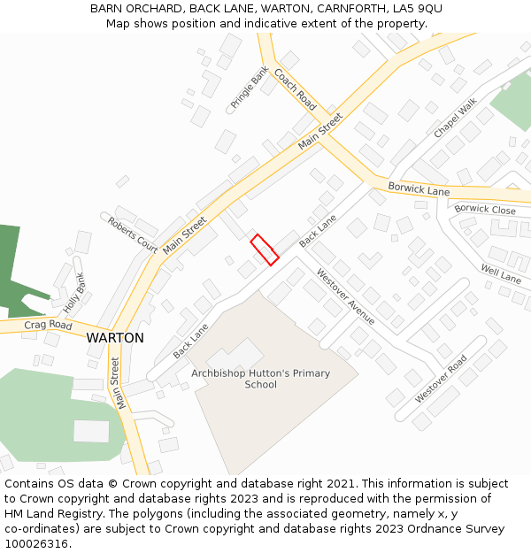 BARN ORCHARD, BACK LANE, WARTON, CARNFORTH, LA5 9QU: Location map and indicative extent of plot