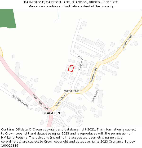 BARN STONE, GARSTON LANE, BLAGDON, BRISTOL, BS40 7TG: Location map and indicative extent of plot