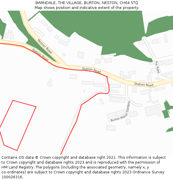 BARNDALE, THE VILLAGE, BURTON, NESTON, CH64 5TQ: Location map and indicative extent of plot