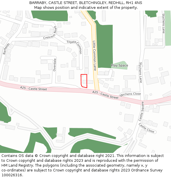 BARRABY, CASTLE STREET, BLETCHINGLEY, REDHILL, RH1 4NS: Location map and indicative extent of plot