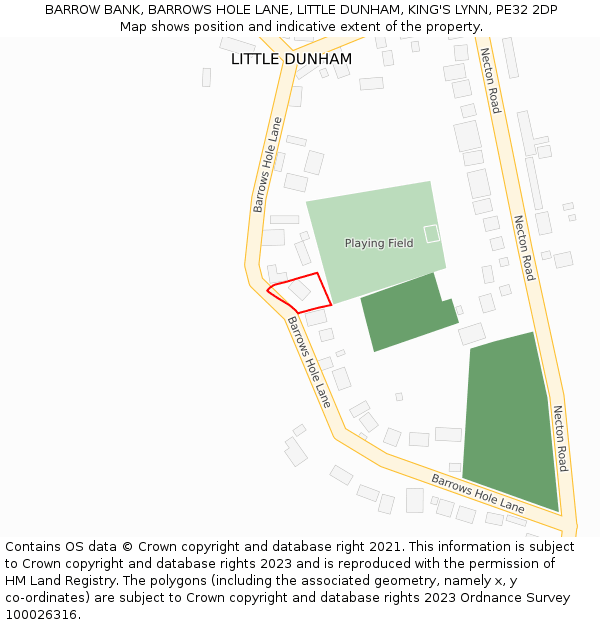 BARROW BANK, BARROWS HOLE LANE, LITTLE DUNHAM, KING'S LYNN, PE32 2DP: Location map and indicative extent of plot