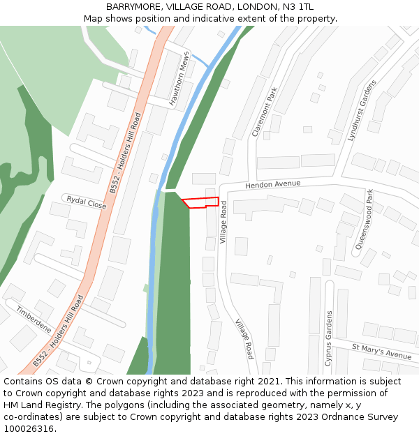 BARRYMORE, VILLAGE ROAD, LONDON, N3 1TL: Location map and indicative extent of plot