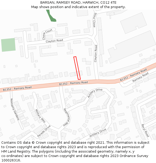 BARSAN, RAMSEY ROAD, HARWICH, CO12 4TE: Location map and indicative extent of plot