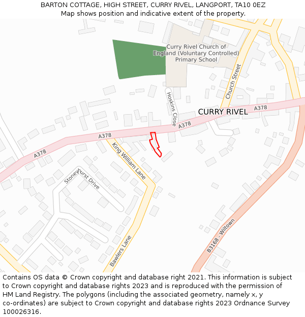 BARTON COTTAGE, HIGH STREET, CURRY RIVEL, LANGPORT, TA10 0EZ: Location map and indicative extent of plot