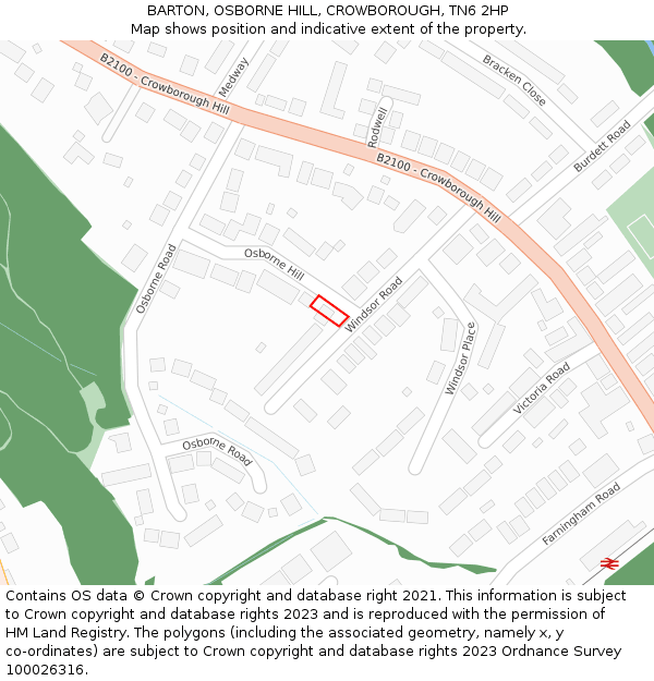 BARTON, OSBORNE HILL, CROWBOROUGH, TN6 2HP: Location map and indicative extent of plot